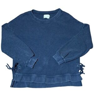 Anthropologie Saturday Sunday Blue Waffle Knit Tie Side Sweatshirt Size Large